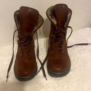 Target combat boots faux leather upper, soft  fluffy faux fur lining throughout